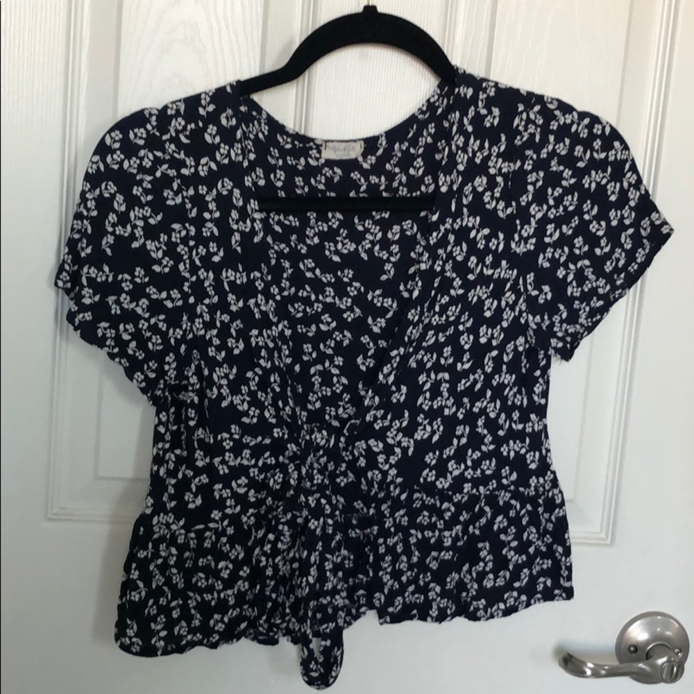 Brandy Melville NAVY John Galt Tie Front Top